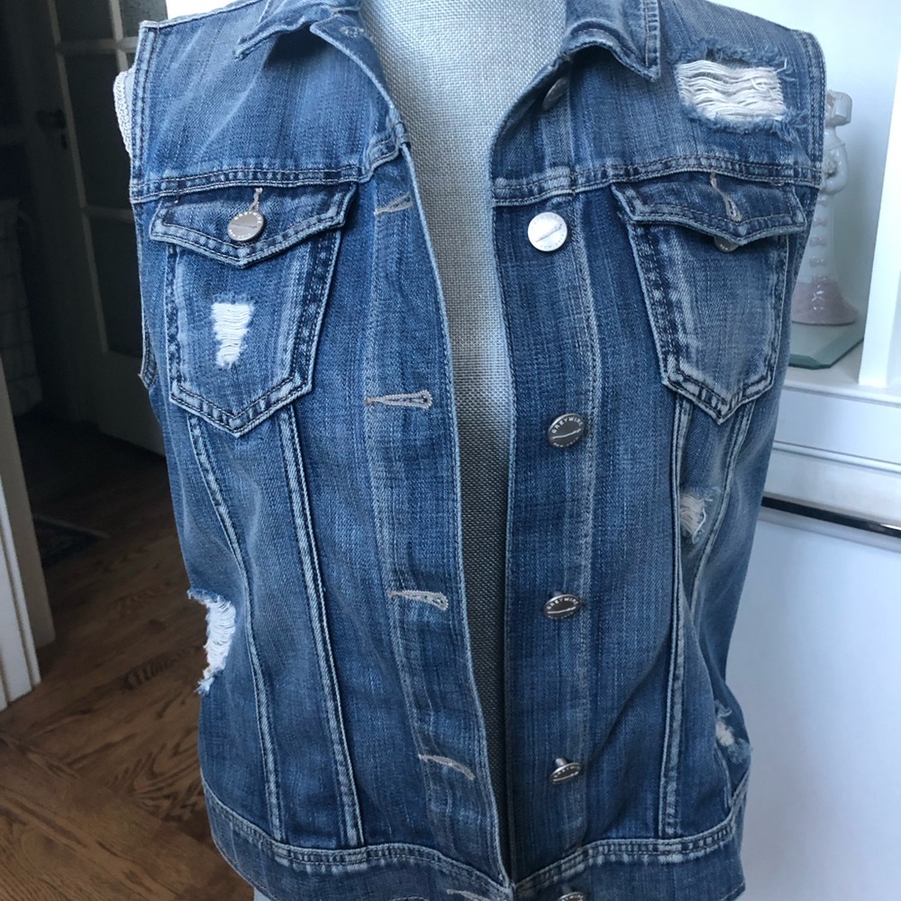 Denim Vest with Distressed Details